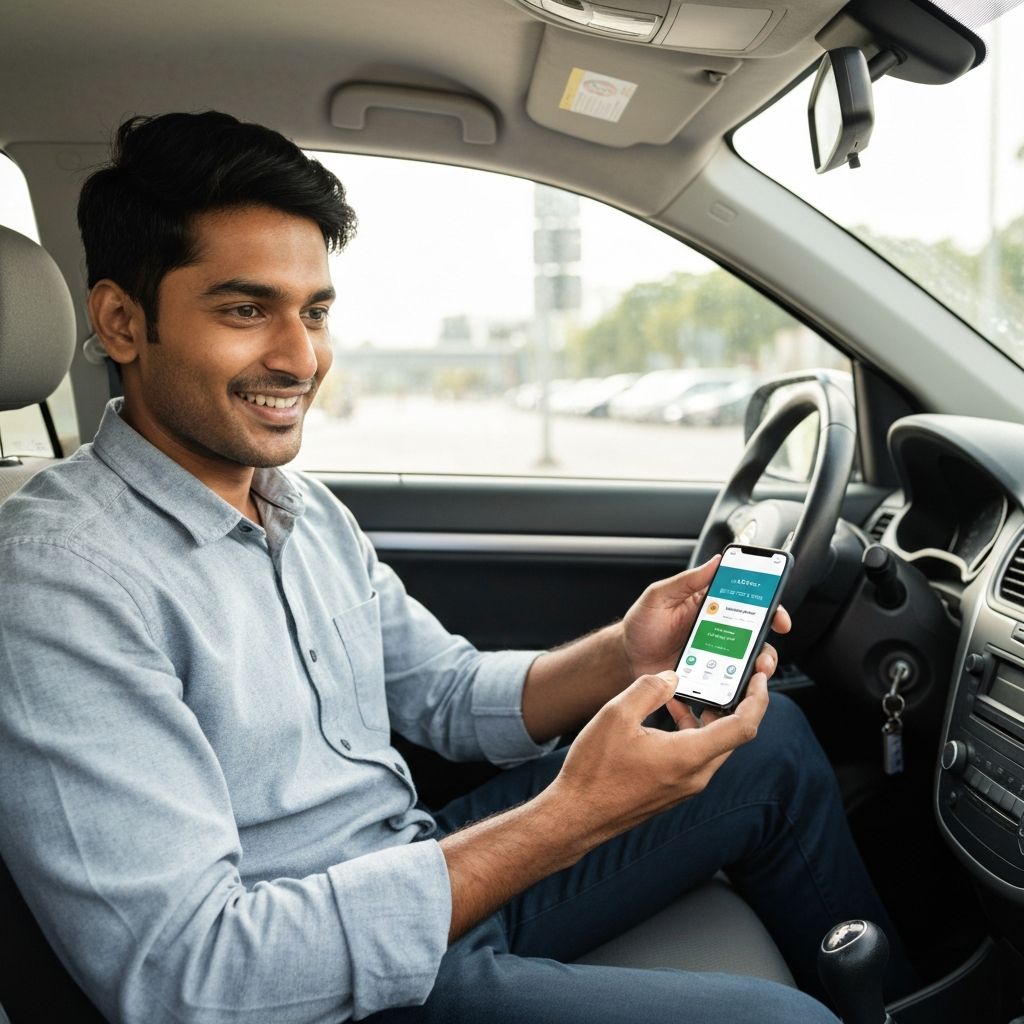 Passenger booking taxi on smartphone