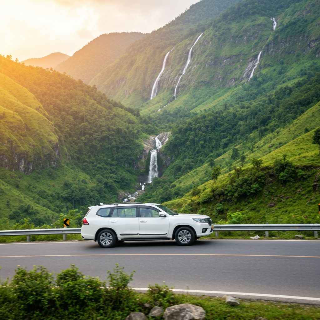 Luxury taxi on mountain road in Arunachal Pradesh